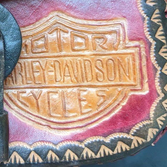 Vtg New Harley-Davidson Multicolor Tooled Adjustable Strap Leather Bag - Picture 3 of 12